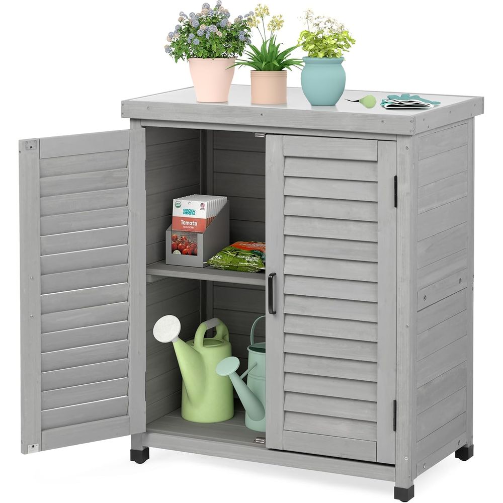 Outdoor Furniture Wood - Opbergkast voor buiten & plantenbanktafel Metalen