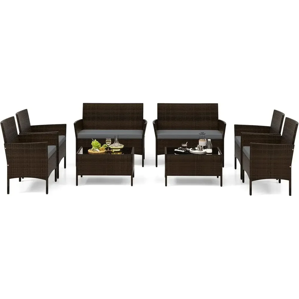 Outdoor Furniture Loveseat - 8-delige rotan tuinmeubelset voor buiten met