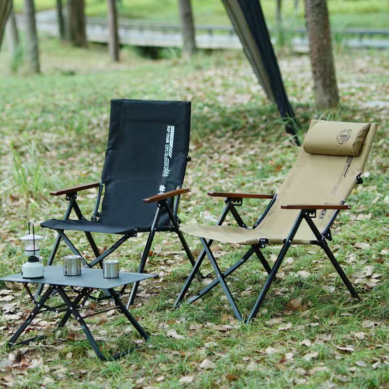 Outdoor Furniture Lounge Chair - Opvouwbare strandcampingstoel met hoge rugleuning, 4-versnellingsverstelbare