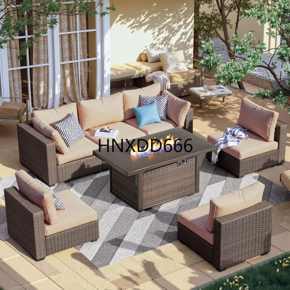 Outdoor Furniture With Fire Pit - 7-delige tuinmeubelset met vuurtafel, buitenhoekbank en