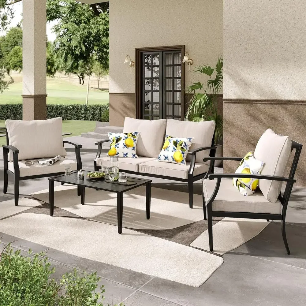Outdoor Furniture Loveseat - 4-delige tuinmeubelset: loveseat, salontafel, metalen bank