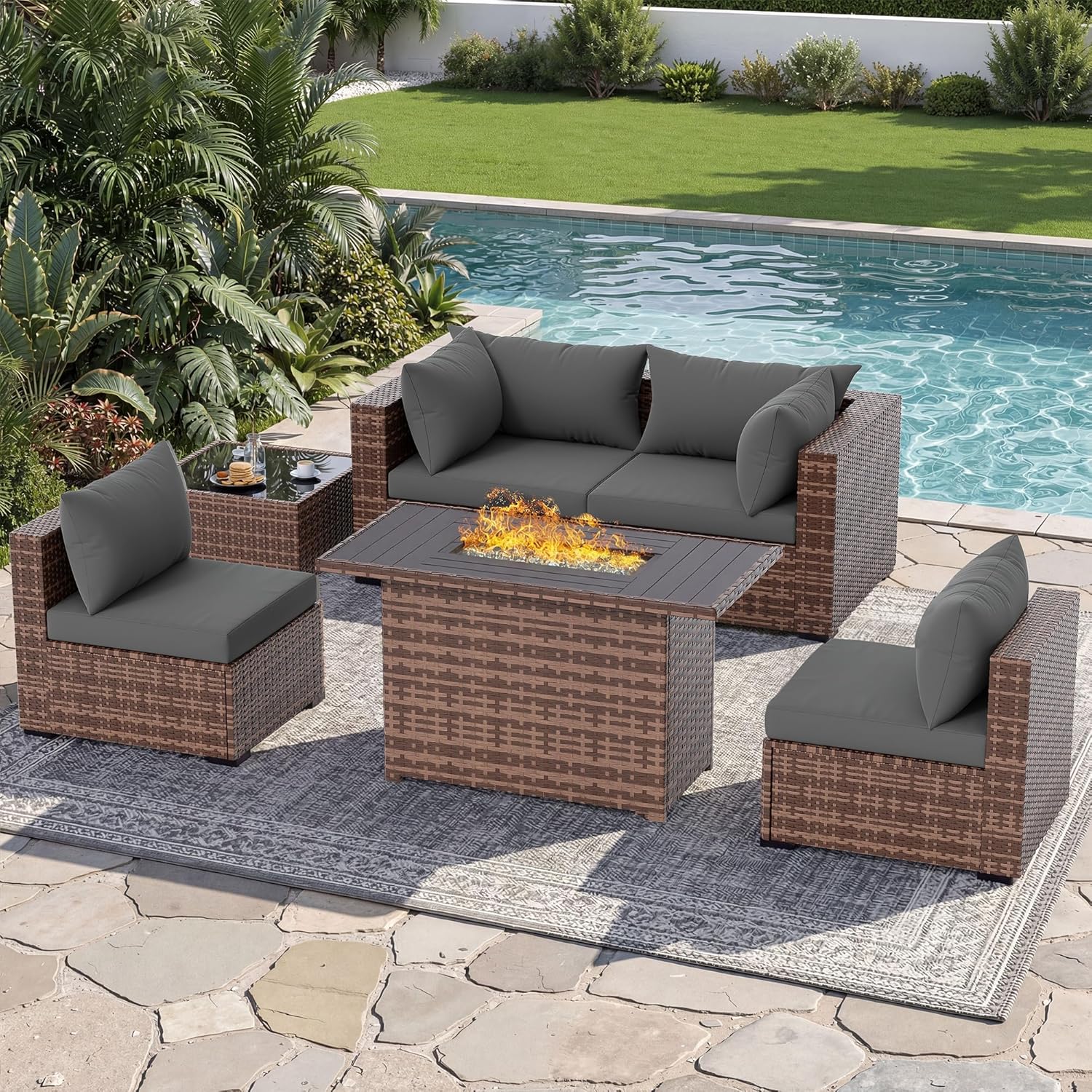 Outdoor Furniture With Fire Pit - 5-delige sectionele loungeset voor buiten met