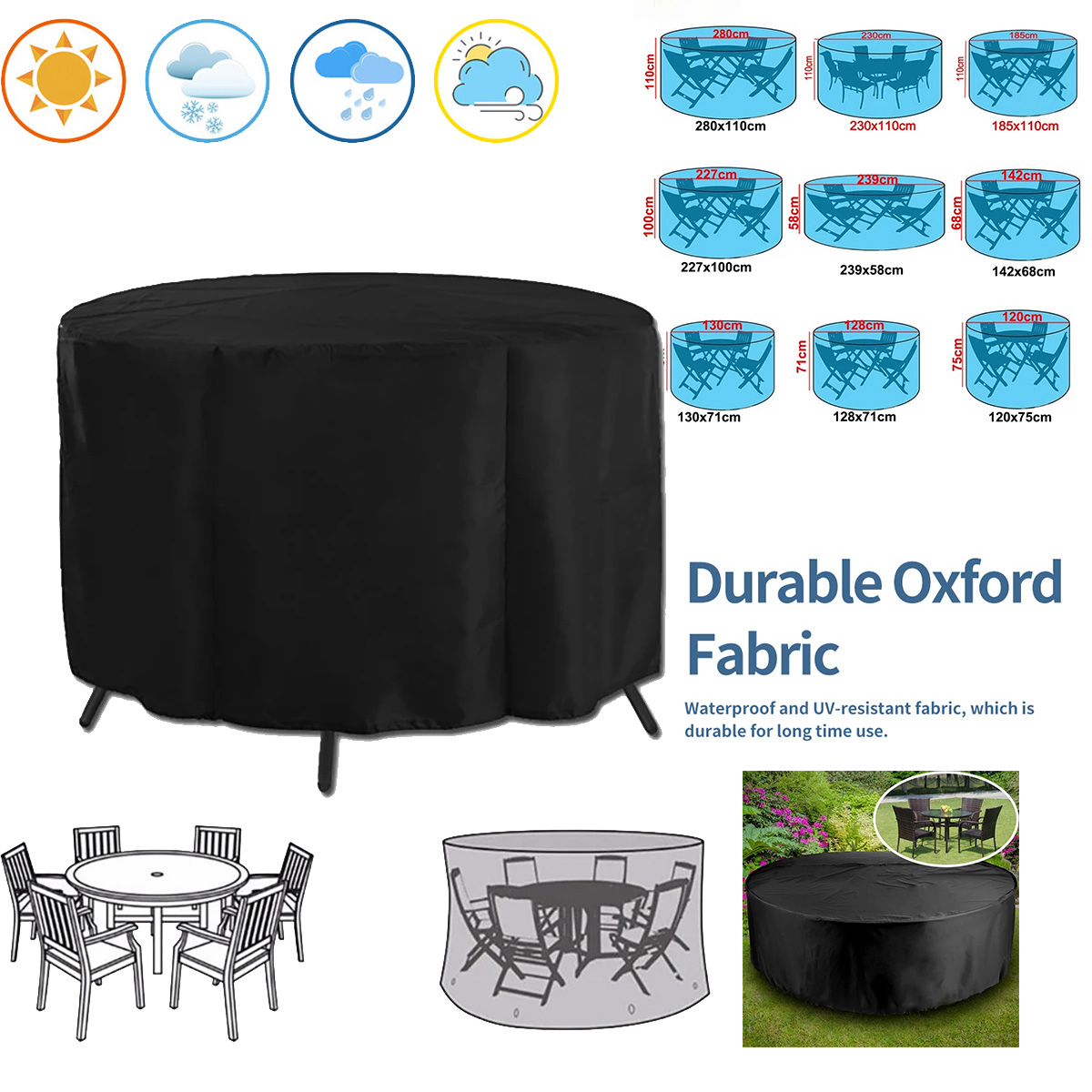 Outdoor Furniture Manufacturer - Ronde hoes voor tuinmeubelen, waterdicht, Oxford