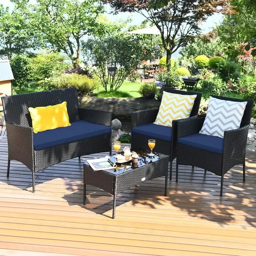 Outdoor Furniture Loveseat - 4-delige rieten tuinmeubelset voor buiten met