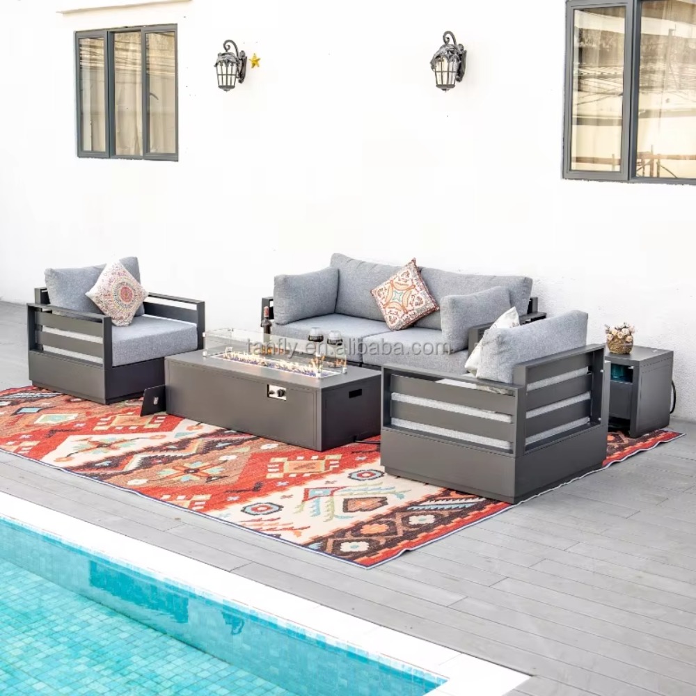 Outdoor Furniture With Fire Pit - Villa Hotel Buitenmeubelenset Moderne Aluminium Tuinmeubelen