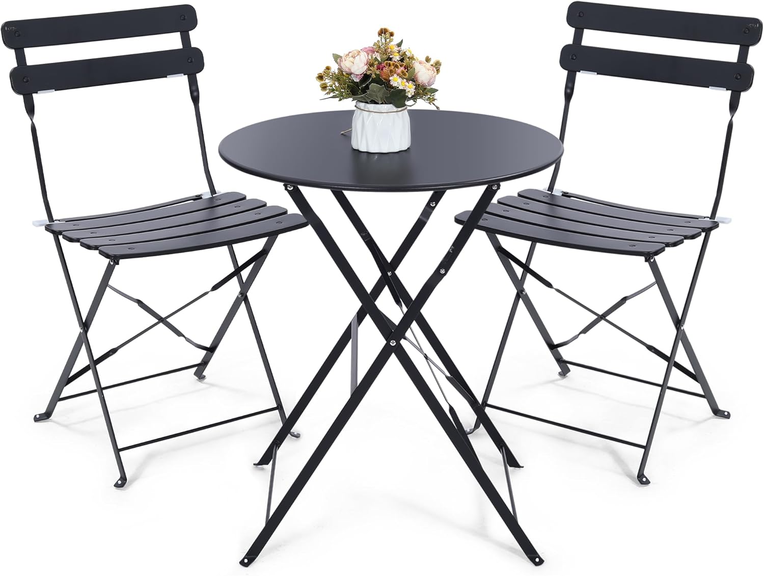Outdoor Furniture Sofa - Ruimtebesparende zwarte 3-delige opvouwbare bistroset voor