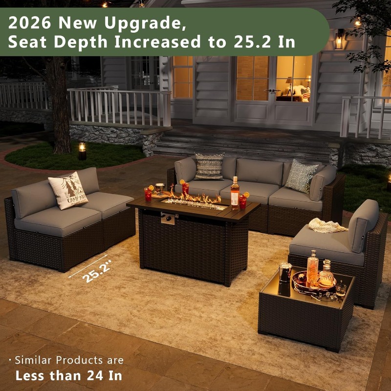 Outdoor Furniture With Fire Pit - Aoxun 8-delige tuinmeubelset met 44” vuurtafel,