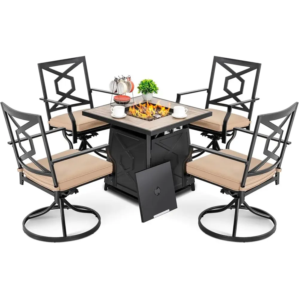 Outdoor Furniture With Fire Pit - 5-delige tuinmeubelset met vuurtafel, 28 propaangasvuurtafel,