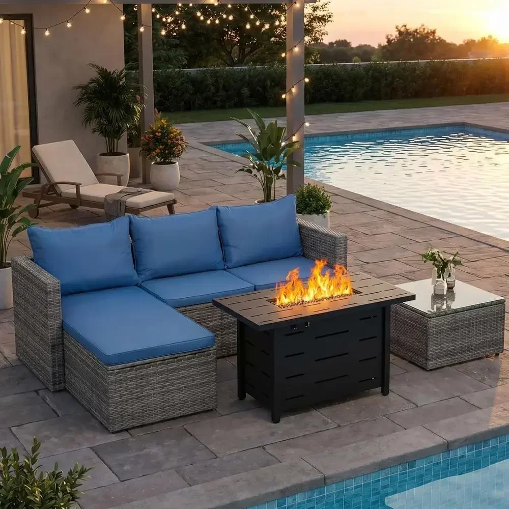 Outdoor Furniture With Fire Pit - 4-delige buitenmeubelset van wicker met 43
