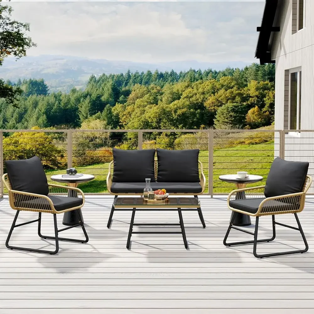 4-delige rieten tuinmeubelset  - Outdoor Furniture Loveseat recensie en prijs