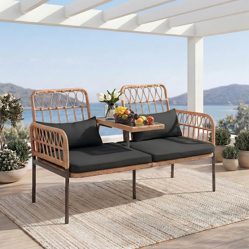 Rotan loveseat met glazen tafe - Outdoor Furniture Loveseat recensie en prijs