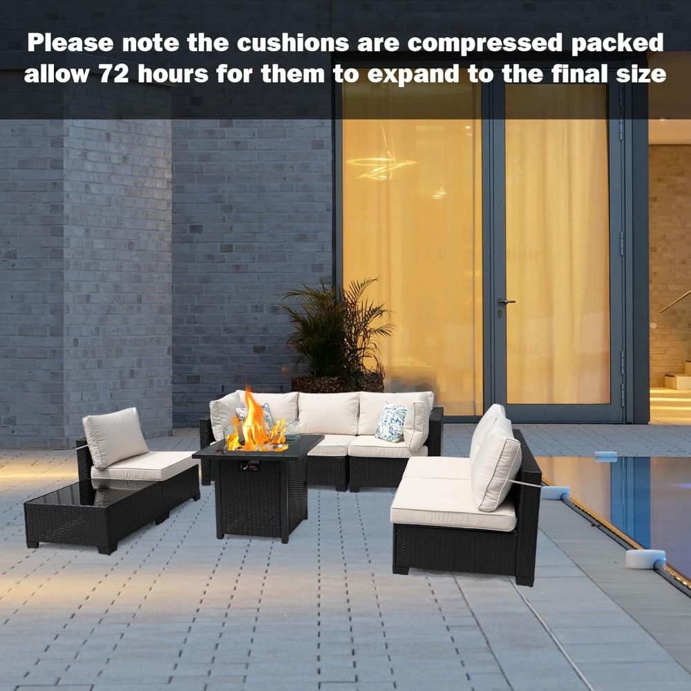 8-delige terrasmeubilair rotan - Outdoor Furniture With Fire Pit recensie en prijs