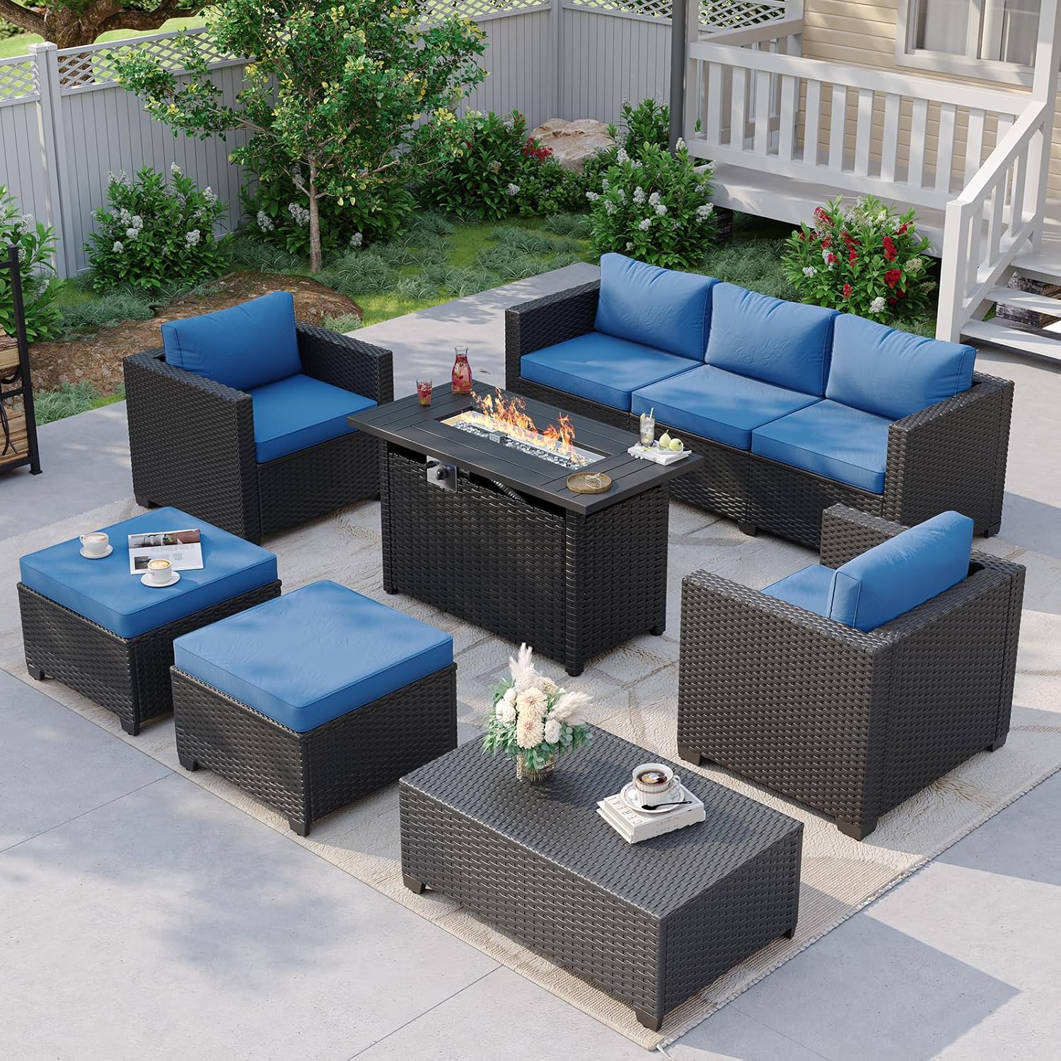 Navyblauwe buitenbank met vuur - Outdoor Furniture With Fire Pit recensie en prijs
