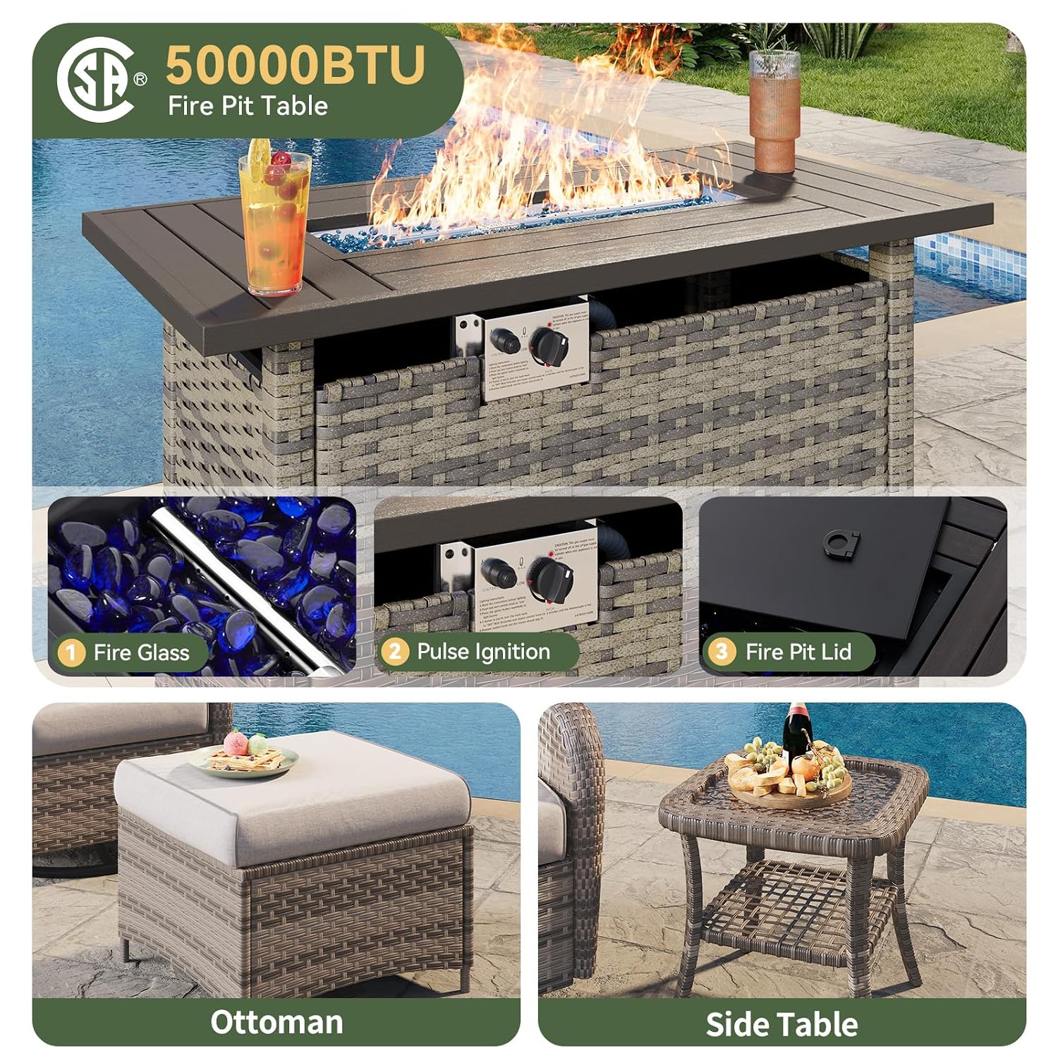 7-delige rieten terrasset met  - Outdoor Furniture With Fire Pit recensie en prijs