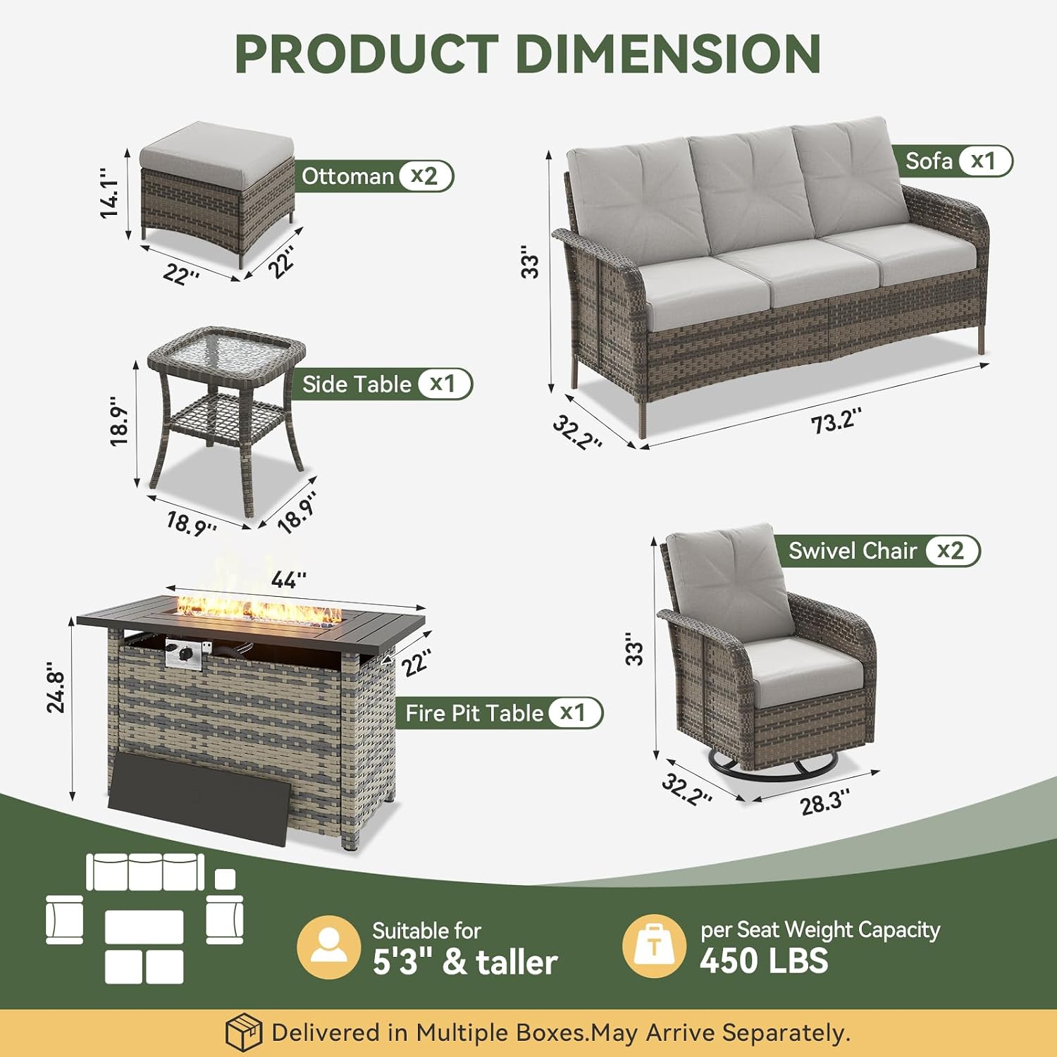 7-delige rieten terrasset met  - Outdoor Furniture With Fire Pit recensie en prijs