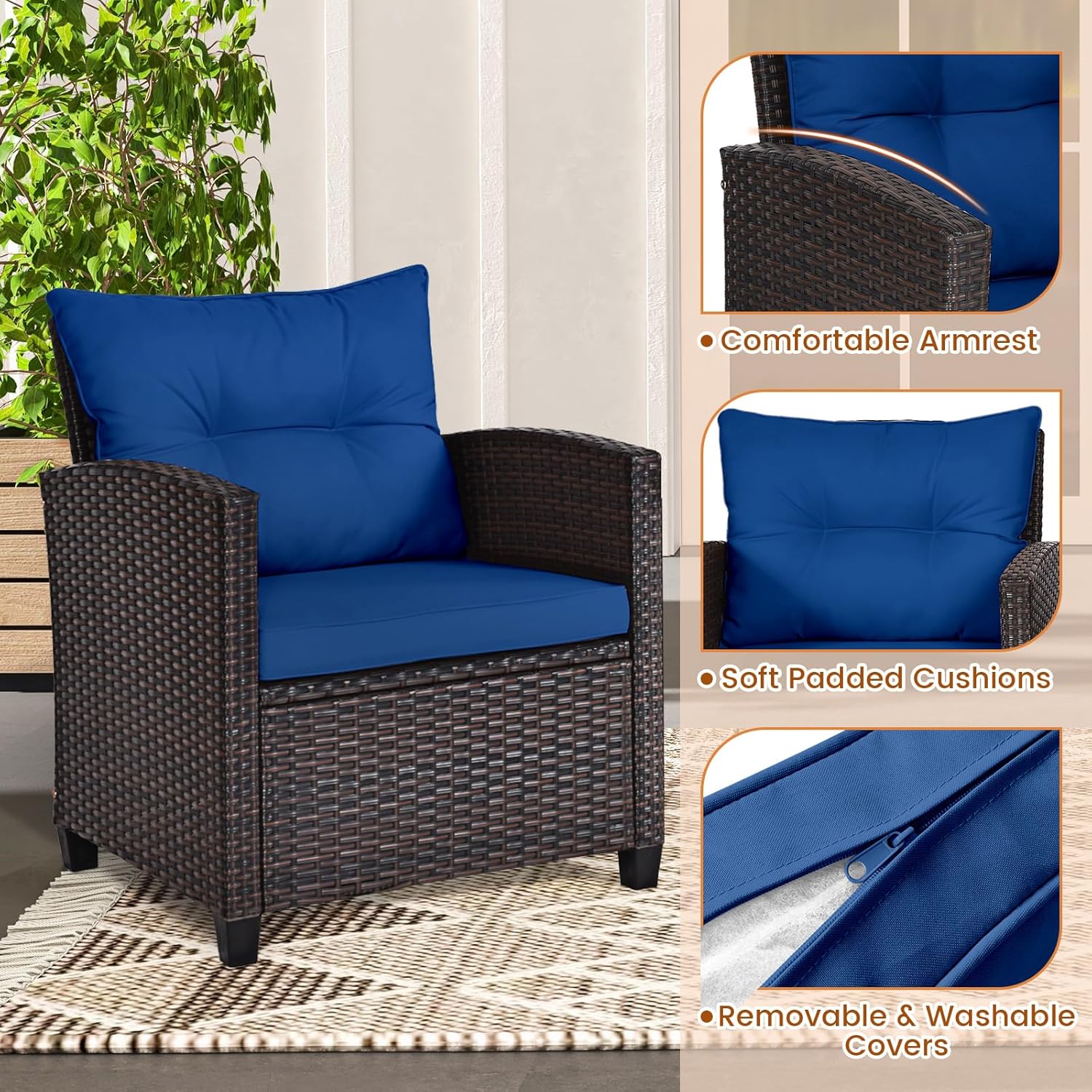 Marineblauwe rotan wicker 3-de - Outdoor Furniture Sofa recensie en prijs